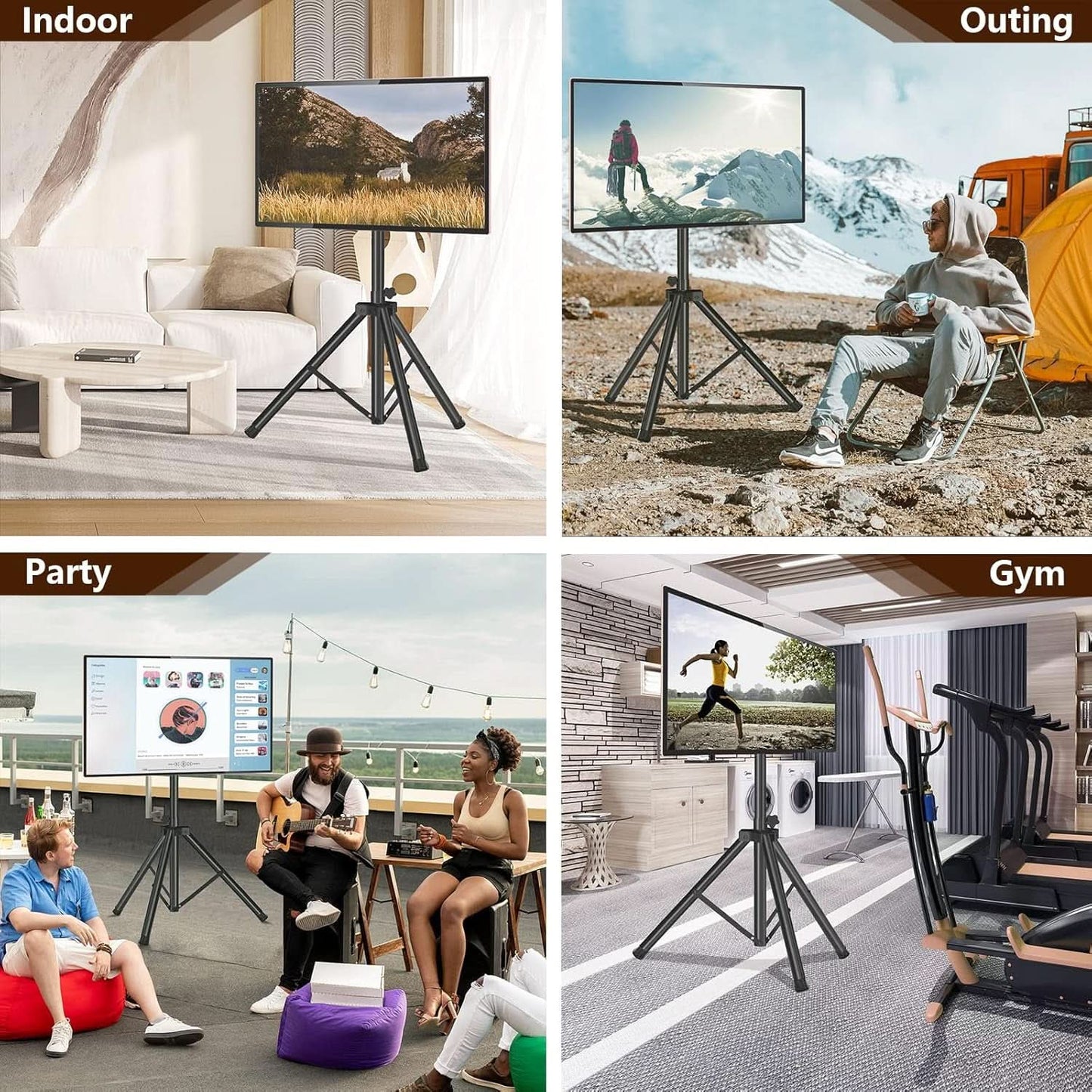 Tripod TV Stand For 23-75 Inch TVs Tilt 15 Degrees