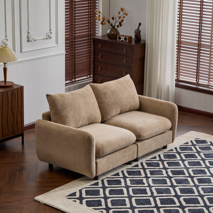 Sectional Sofa Modular Velvet Camel 2 Seat 69 In Eucalyptus Frame