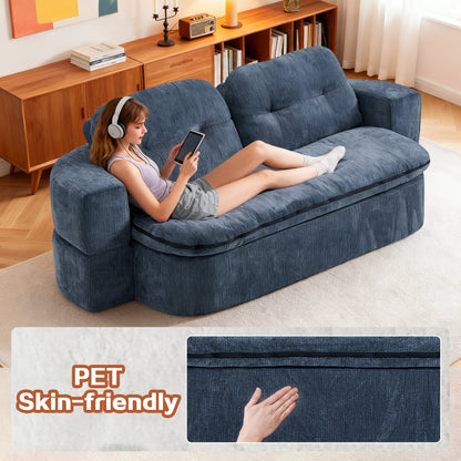 Sofa Bed Floor Modern Dark Blue Convertible Sleeper No Assembly 78.7 In