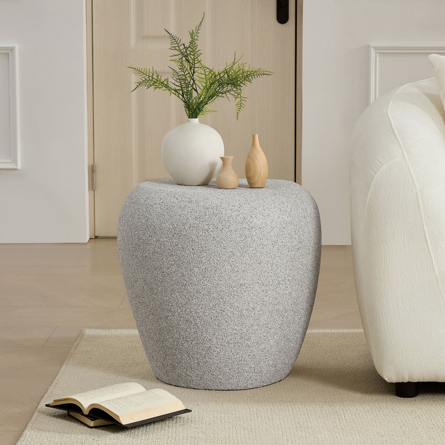 19.29 in Fiberglass Side Table, Scratch-Resistant, Waterproof, Living Room