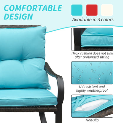 Metal 2-Person Outdoor Patio Rocking Seating Group with Cushions, Blue