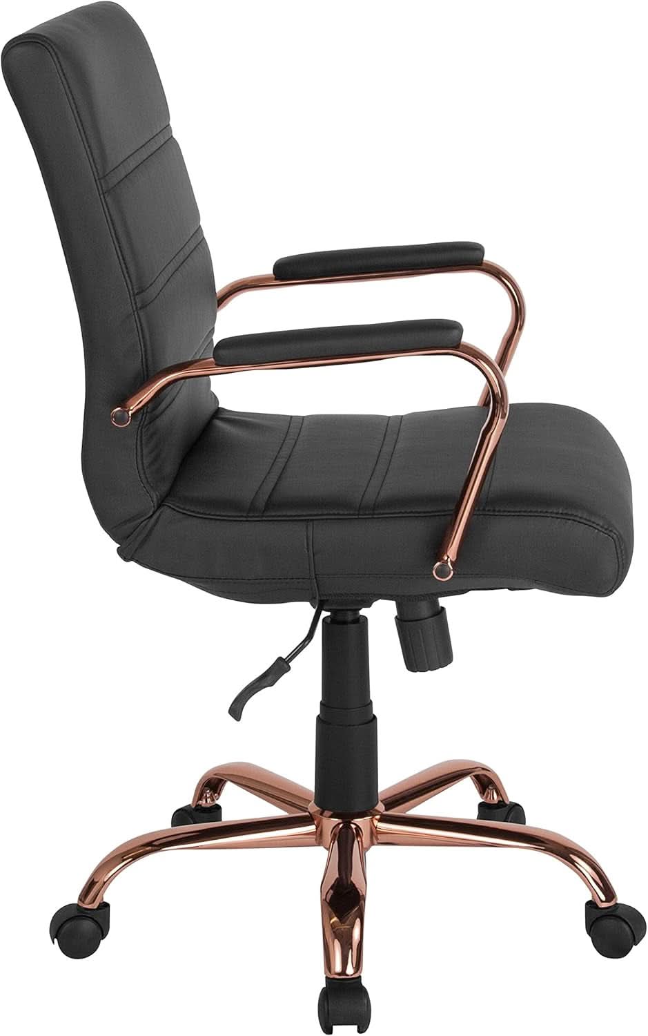 Whitney Mid Back LeatherSoft Desk Chair With Adjustable Height Black Rose Gold
