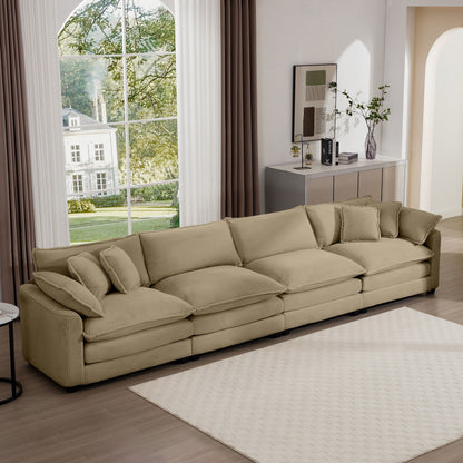 Modern Upholstered 4 Seater Fabric Sofa With Arm And Throw Pillows