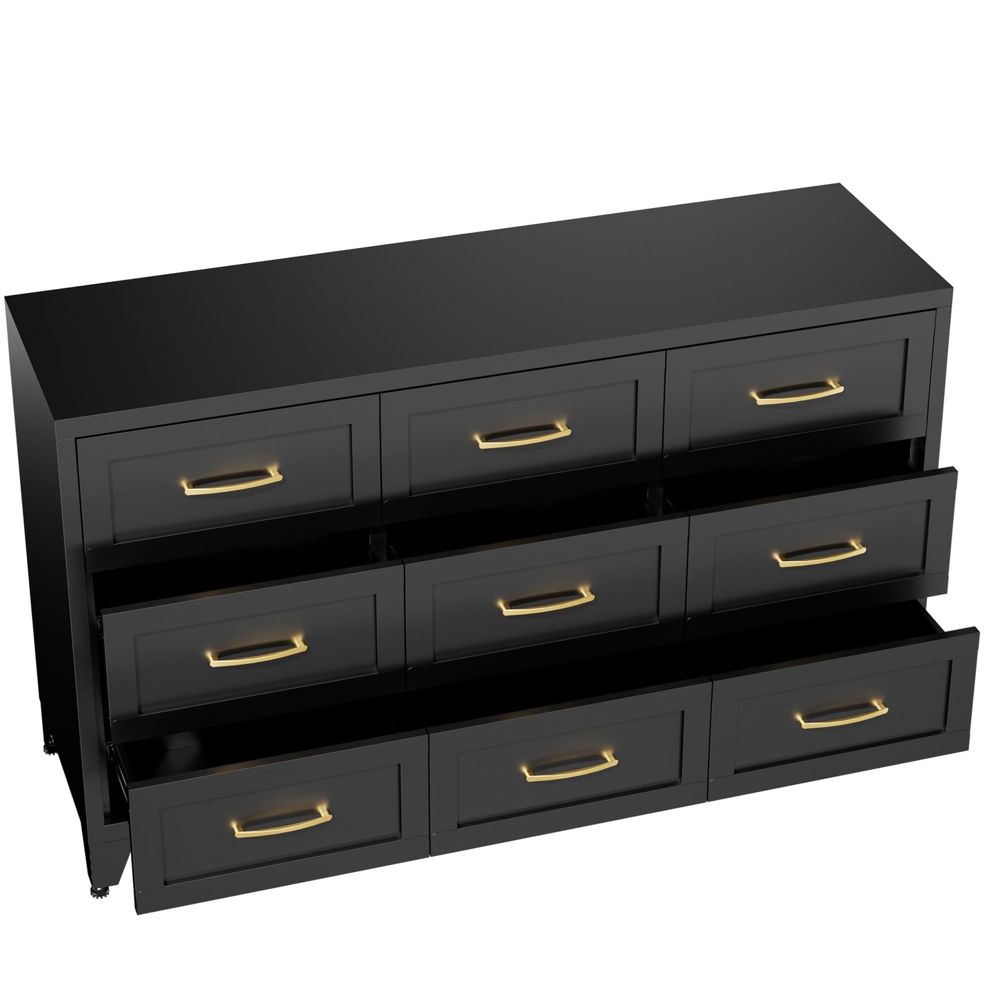 Dresser 9-Drawer Black Steel Smooth-Glide Powder Coat 52x15.8x30 In