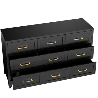 Dresser 9-Drawer Black Steel Smooth-Glide Powder Coat 52x15.8x30 In