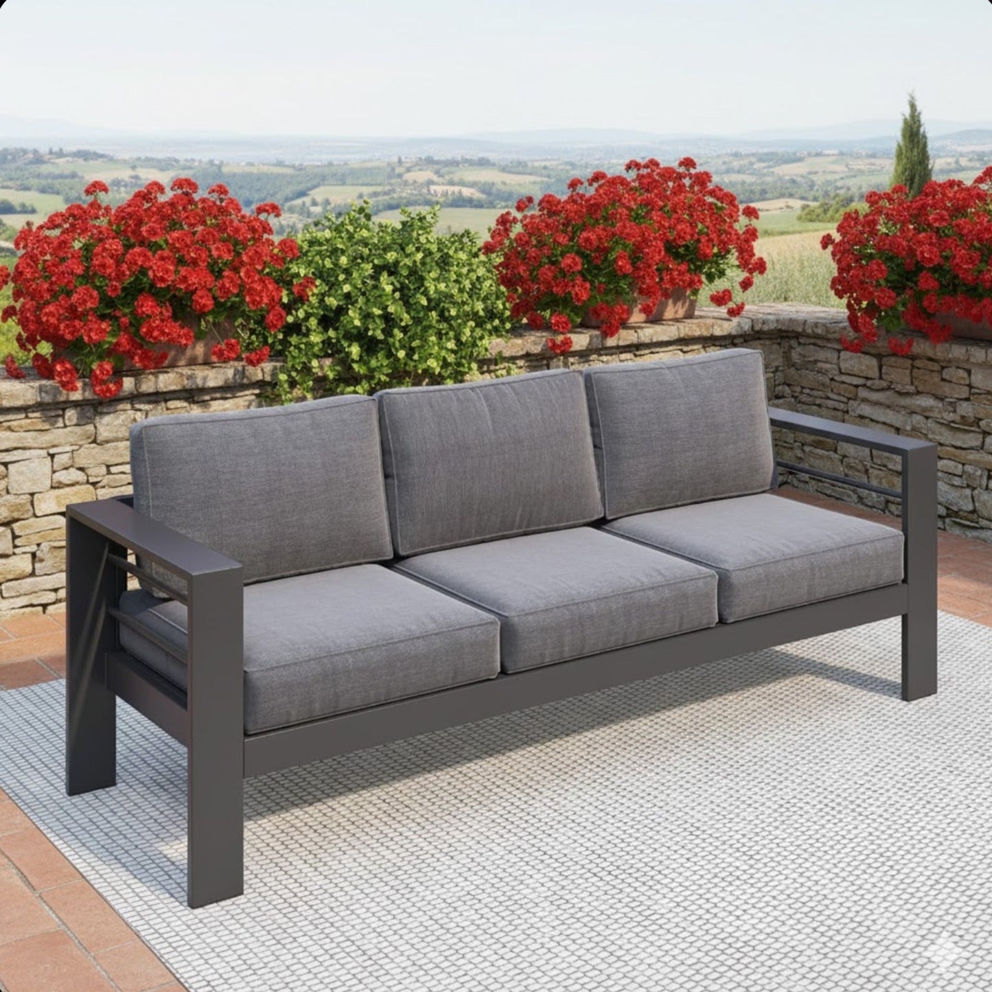 3-Seat Outdoor Aluminum Sofa 74" Dark Gray