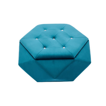 Elegant Velvet Polygon Diamond Tufted Storage Ottoman, Blue