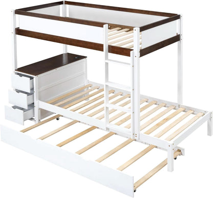 Twin Over Twin Bunk Bed With Desk USB Ports White Walnut
