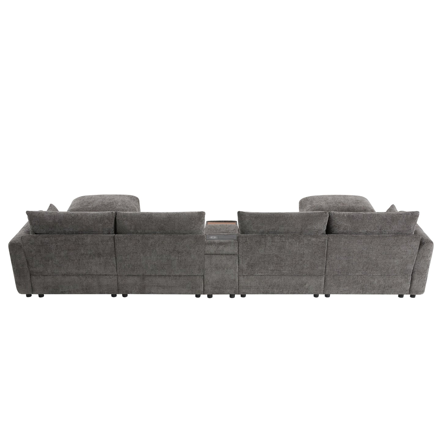 Sectional Sofa U-Shape Chenille Gray 6 Seat USB Console 136 In