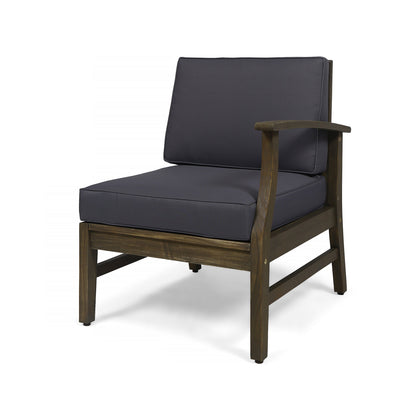 Outdoor Sectional Set Acacia Wood Dark Gray Cushion 6 Piece Seats 5