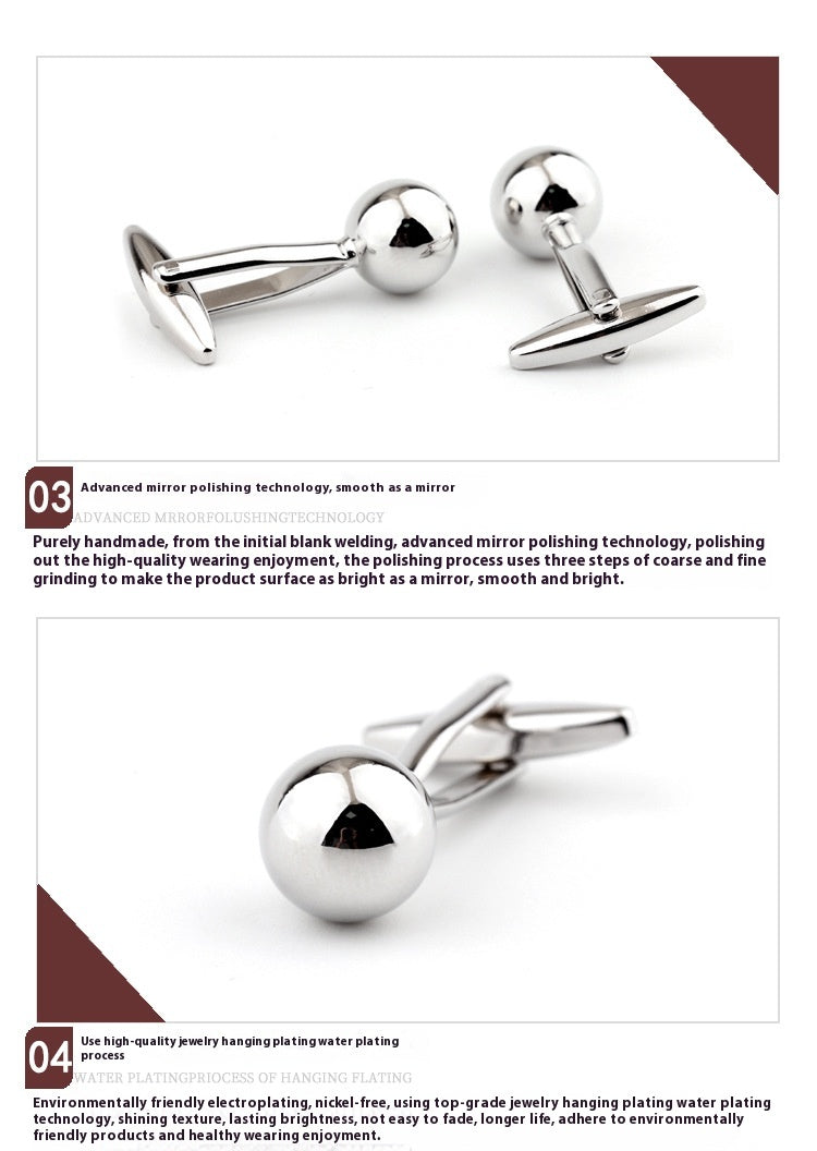 Silver Steel Ball Shape Metal Cufflinks French Shirt Men's Cufflink