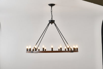 Chandelier Wood Wagon Wheel 20-Light Farmhouse Matte Black 39.3 In