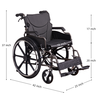 Wheelchair Manual Transport Folding Carbon Steel 18 In Seat Memory Foam Dark Gray