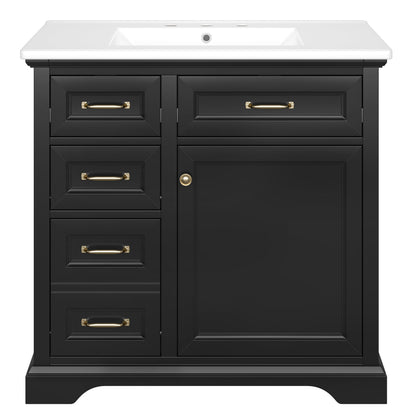 36-Inch Bathroom Vanity with Ceramic Sink Top, 4 Drawers and 1 Soft-Close Door