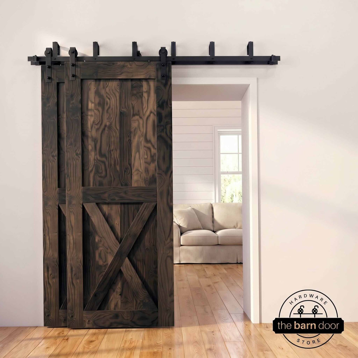 Classic Double Bypass 2 Door Barn Door Kit | Black Hardware