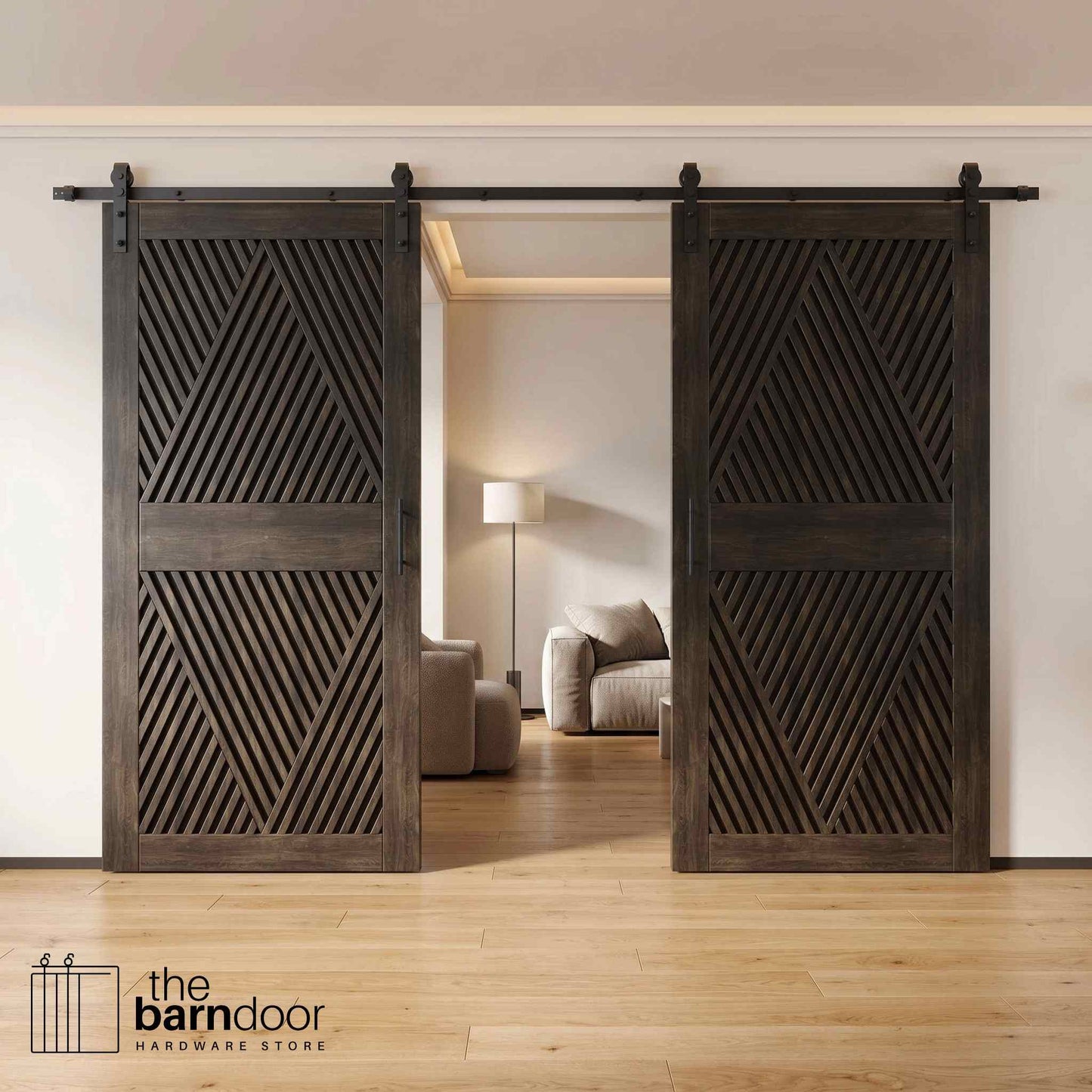 Diamond Pattern Double Door Barn Door Kit | Black Barn Door Hardware