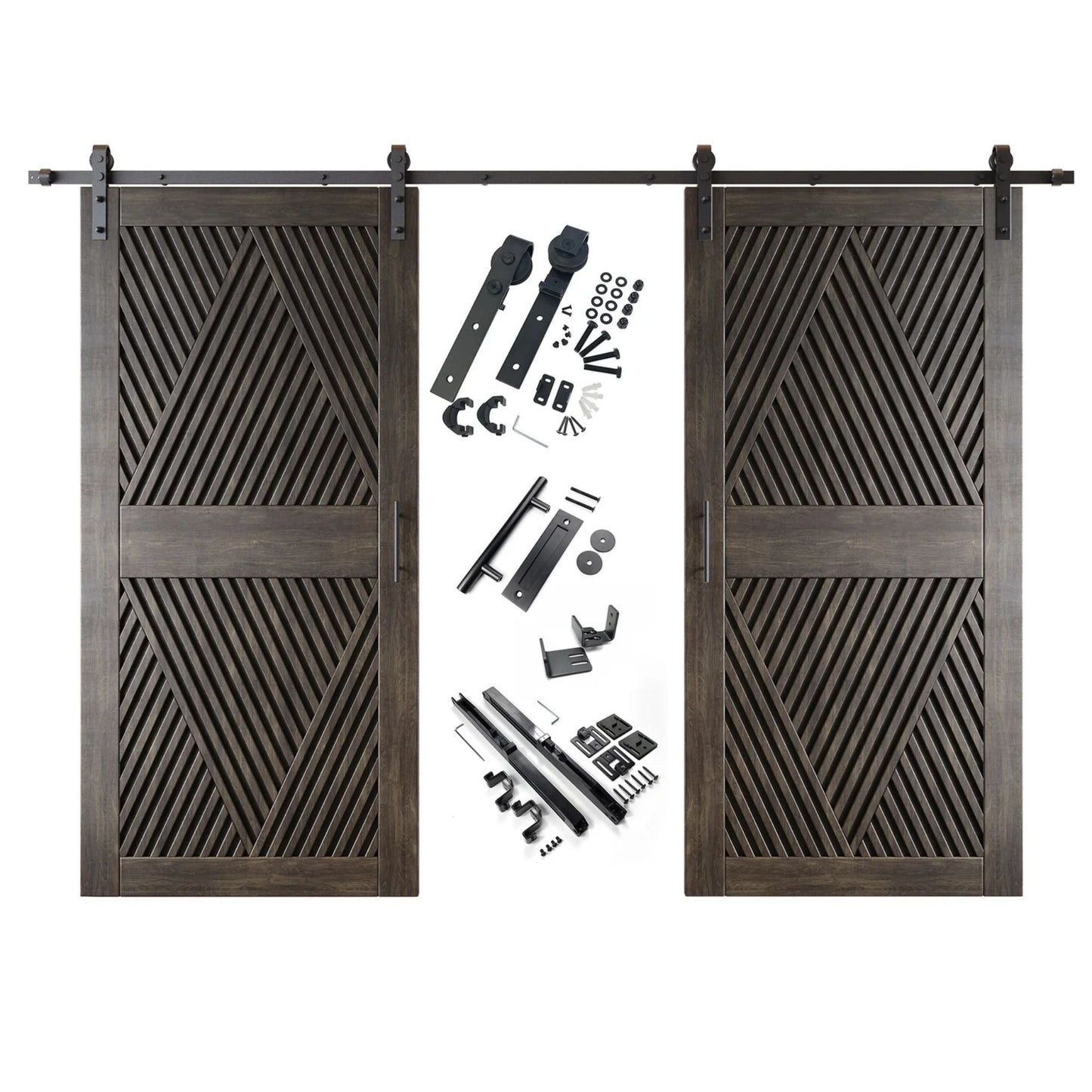 Diamond Pattern Double Door Barn Door Kit | Black Barn Door Hardware