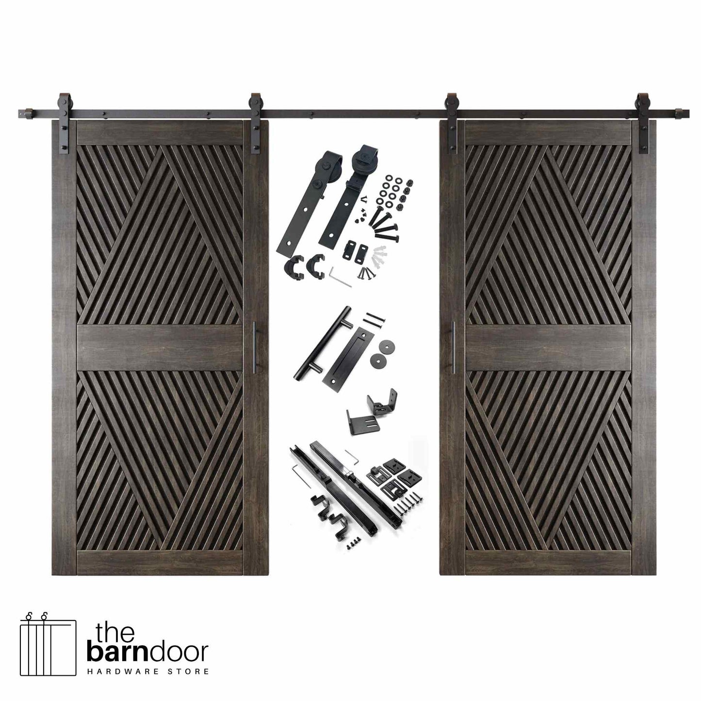 Diamond Pattern Double Door Barn Door Kit | Black Barn Door Hardware