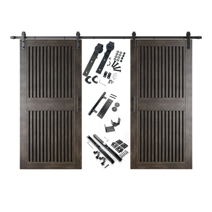 Vertical Slat Double Door Barn Door Kit | Black Barn Door Hardware