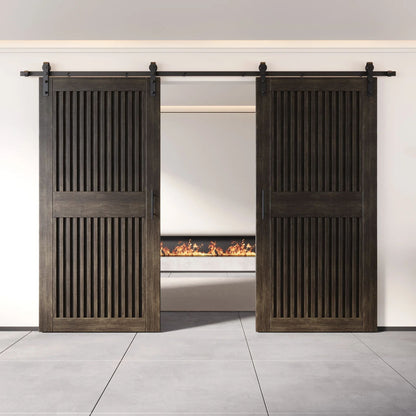 Vertical Slat Double Door Barn Door Kit | Black Barn Door Hardware