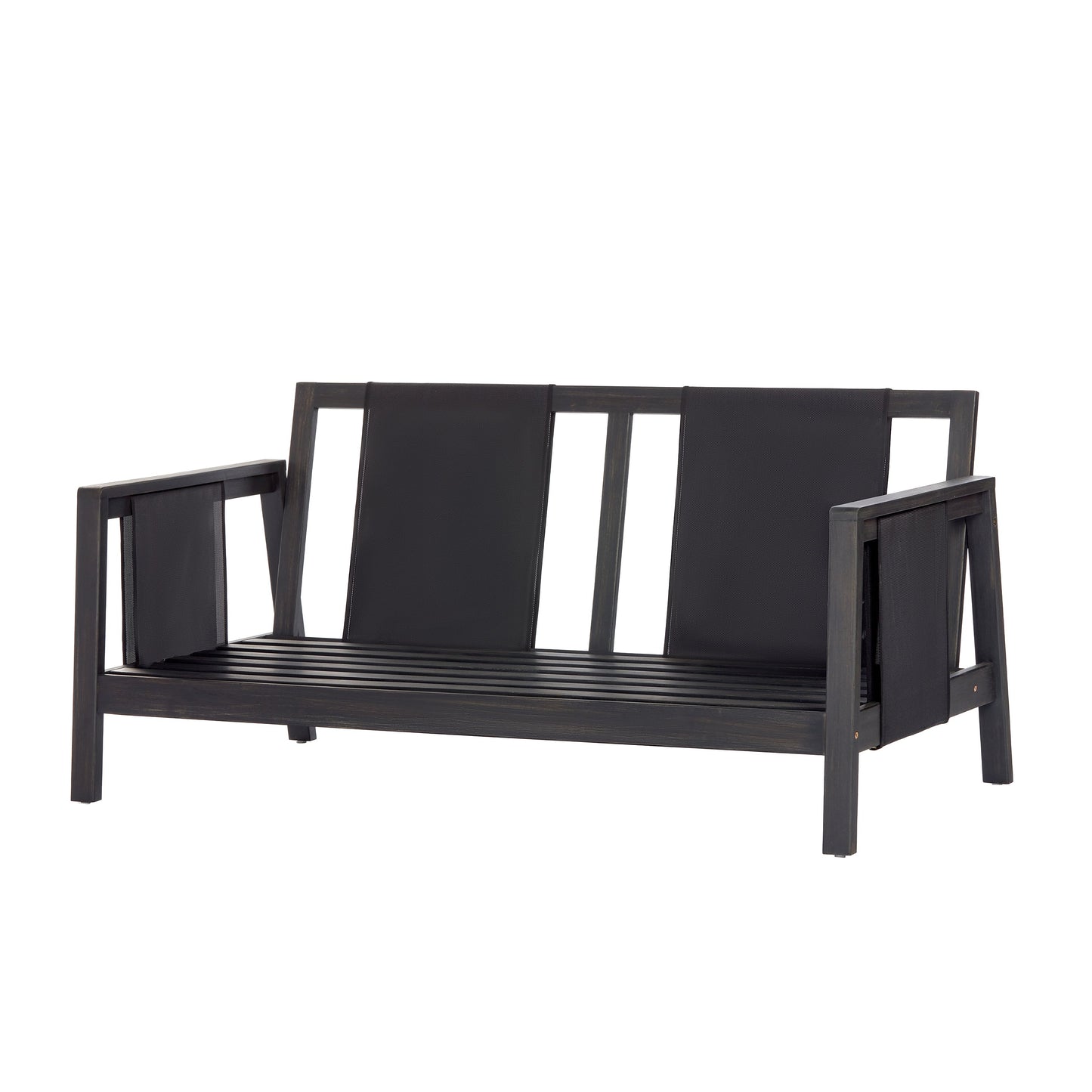 Outdoor Sofa Set Acacia Wood Textilene 4 Piece Gray White Seats 4