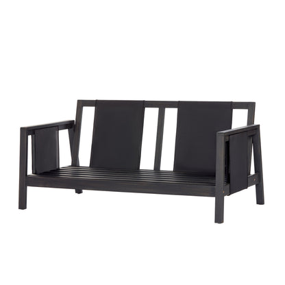 Outdoor Sofa Set Acacia Wood Textilene 2 Piece Dark Gray White Cushion