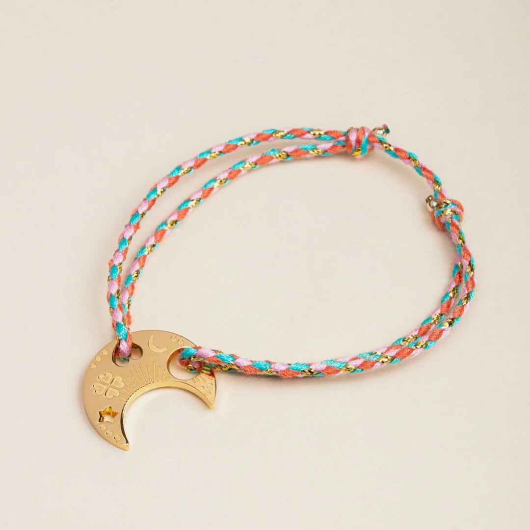 Stainless Steel Bracelet With Moon And Heart Charms