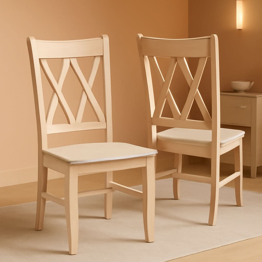 Two Unfinished Parawood Dining Chairs With X Back
