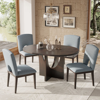 Modern 5-Piece Extendable Round Dining Table Set with 16.2inch Removable Leaf