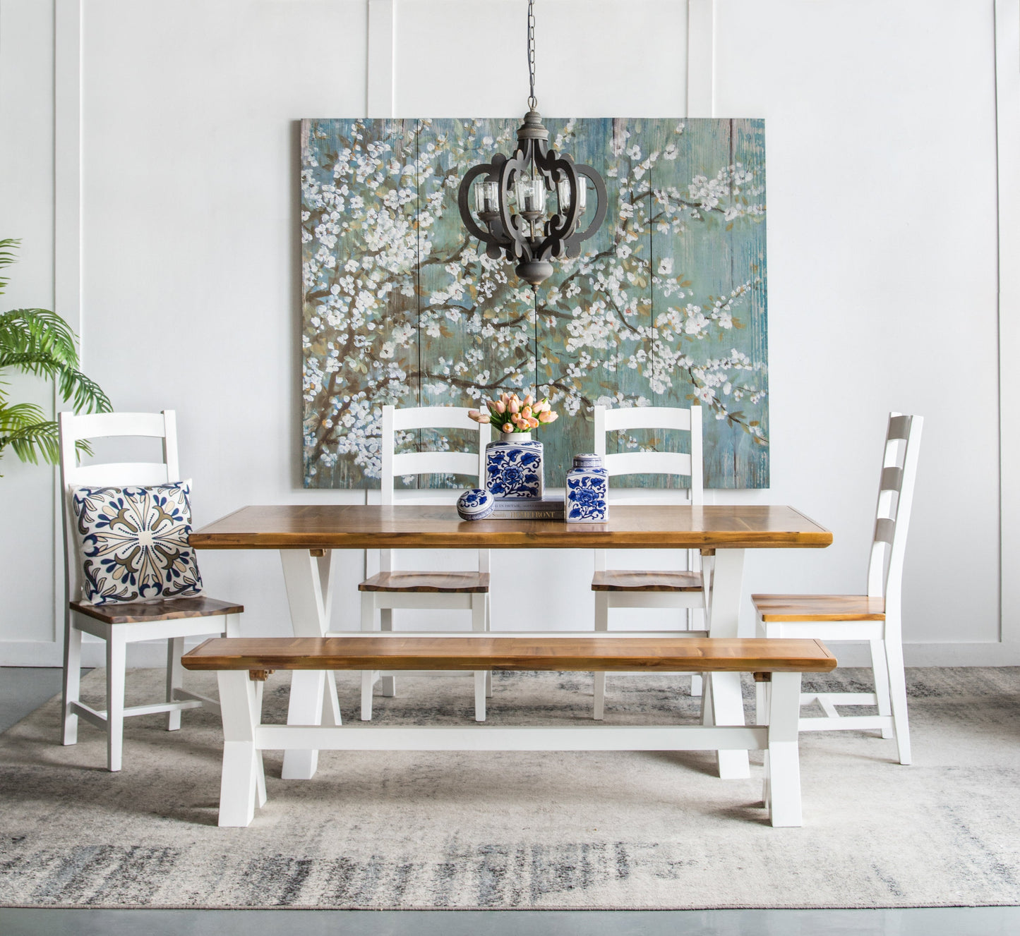 Chandelier Farmhouse 6-Light Wood Pendant Adjustable Chain Dining Room