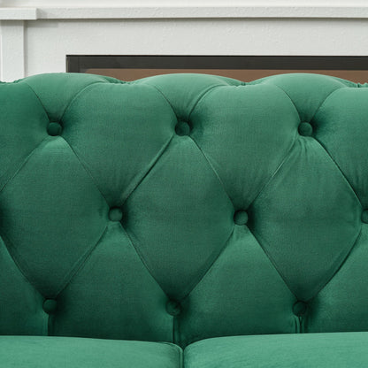 Loveseat Chesterfield Velvet Green Mid-Century Nailhead Rolled Arms 67 In