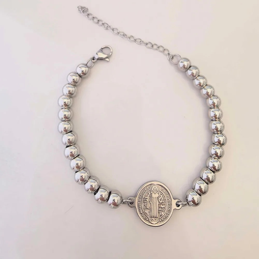 Stainless Steel Religious Series Beaded Bracelet