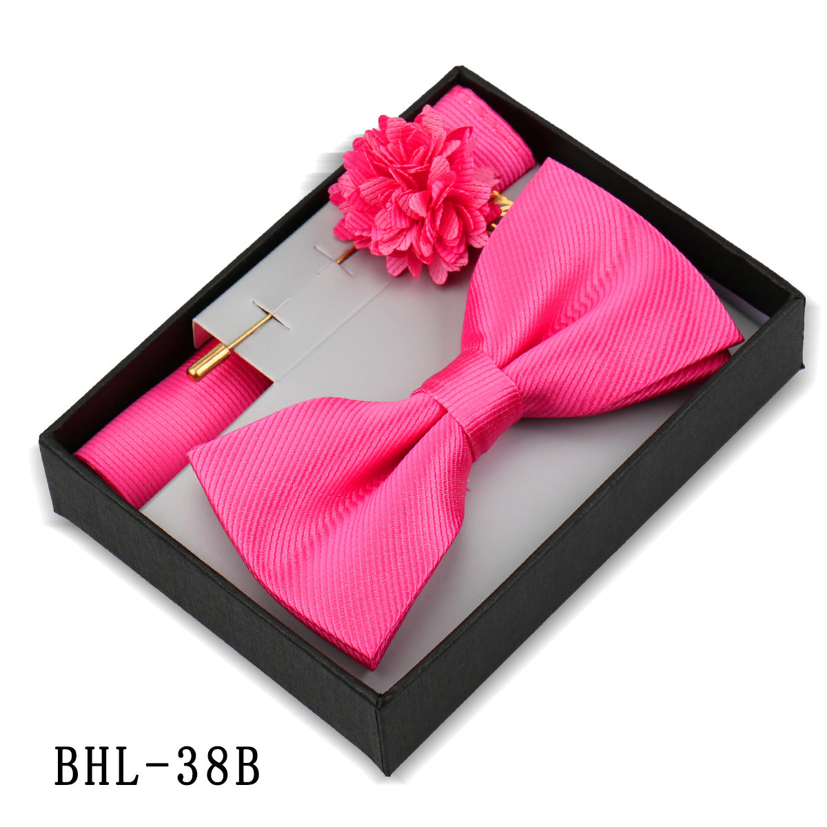 Mens Bow Tie, Pocket Square, And Brooch Gift Set