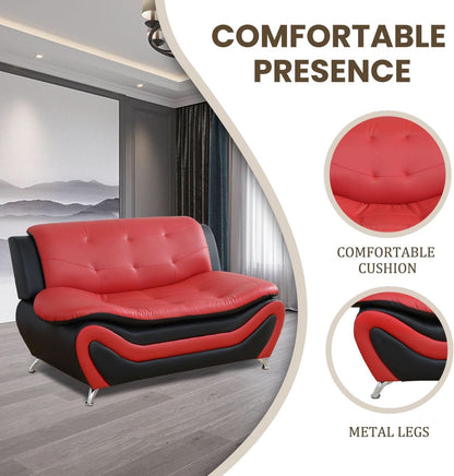 Faux Leather Sofa And Loveseat Set Red 2 Piece