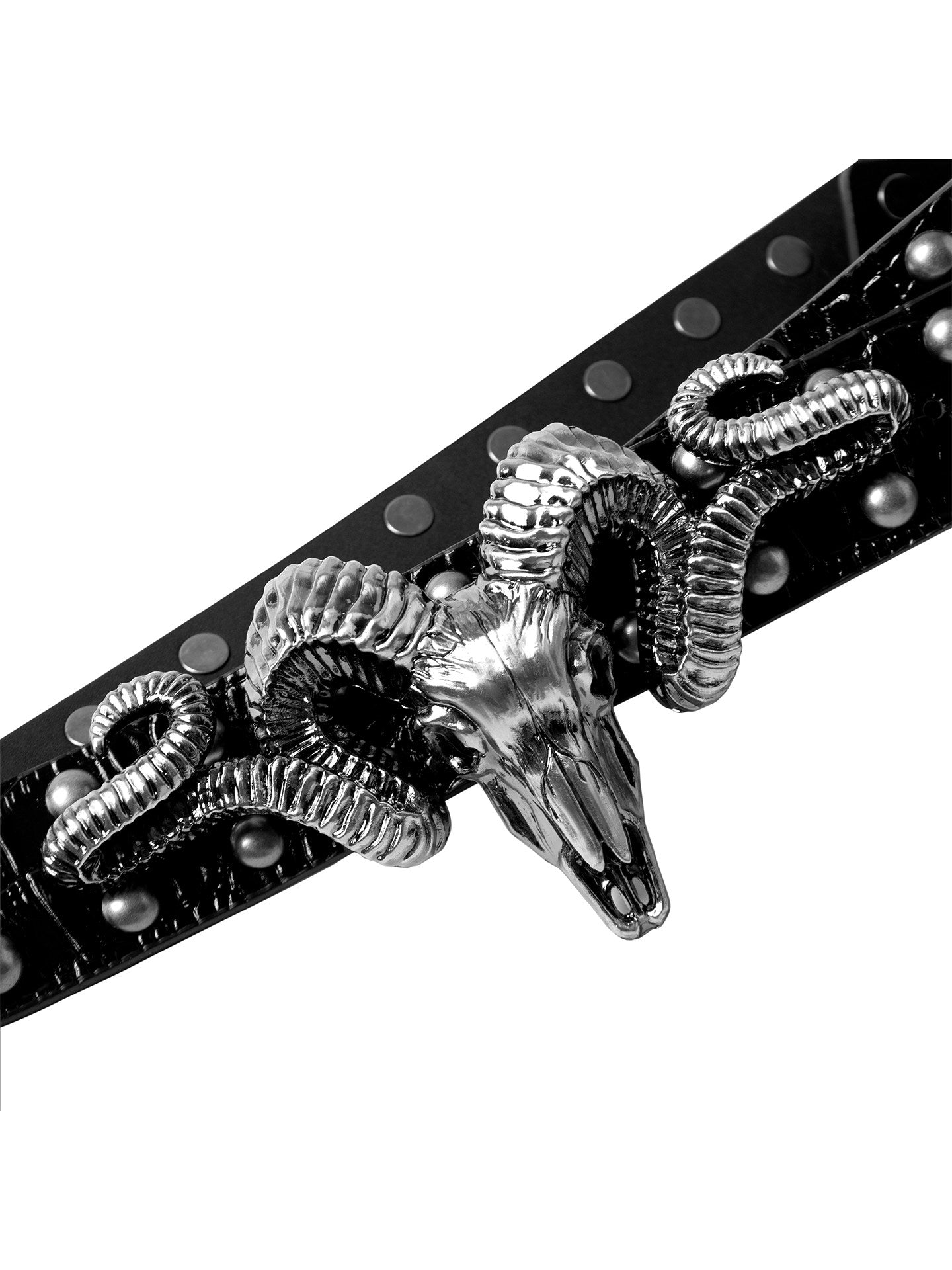 Distressed Skull And Sheep-head Belt Made From Full-grain Cowhide