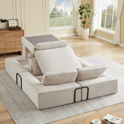 Sectional Sofa Modular Suede Khaki 4 Seat Deep Seat Configurable