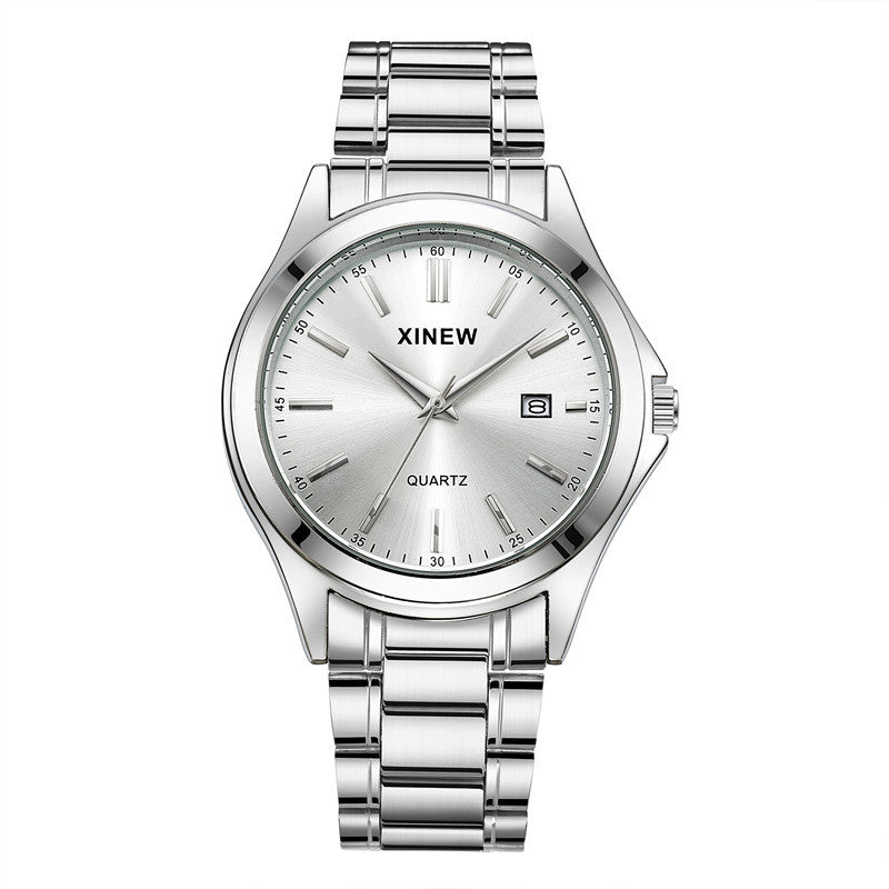 Fashionable Casual Stainless Steel Strap Calendar Quartz Watch