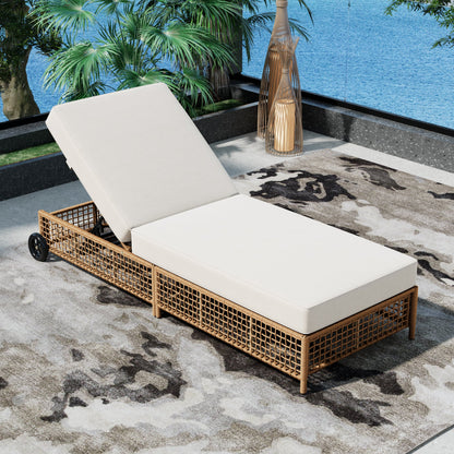 Outdoor Lounge Chair, 5-Position Adjustable Rattan Chaise with Cushion and