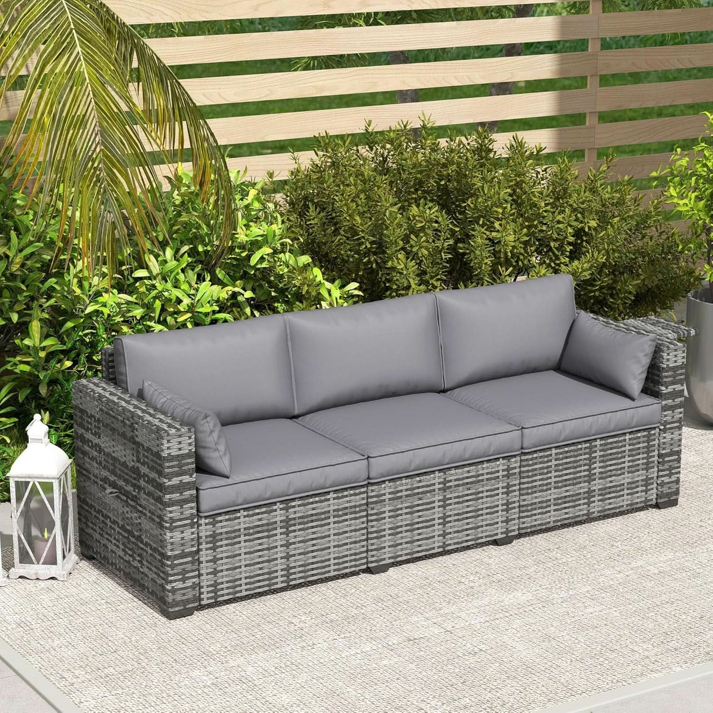 Three Seater Wicker Sofa with Side Tray Tables