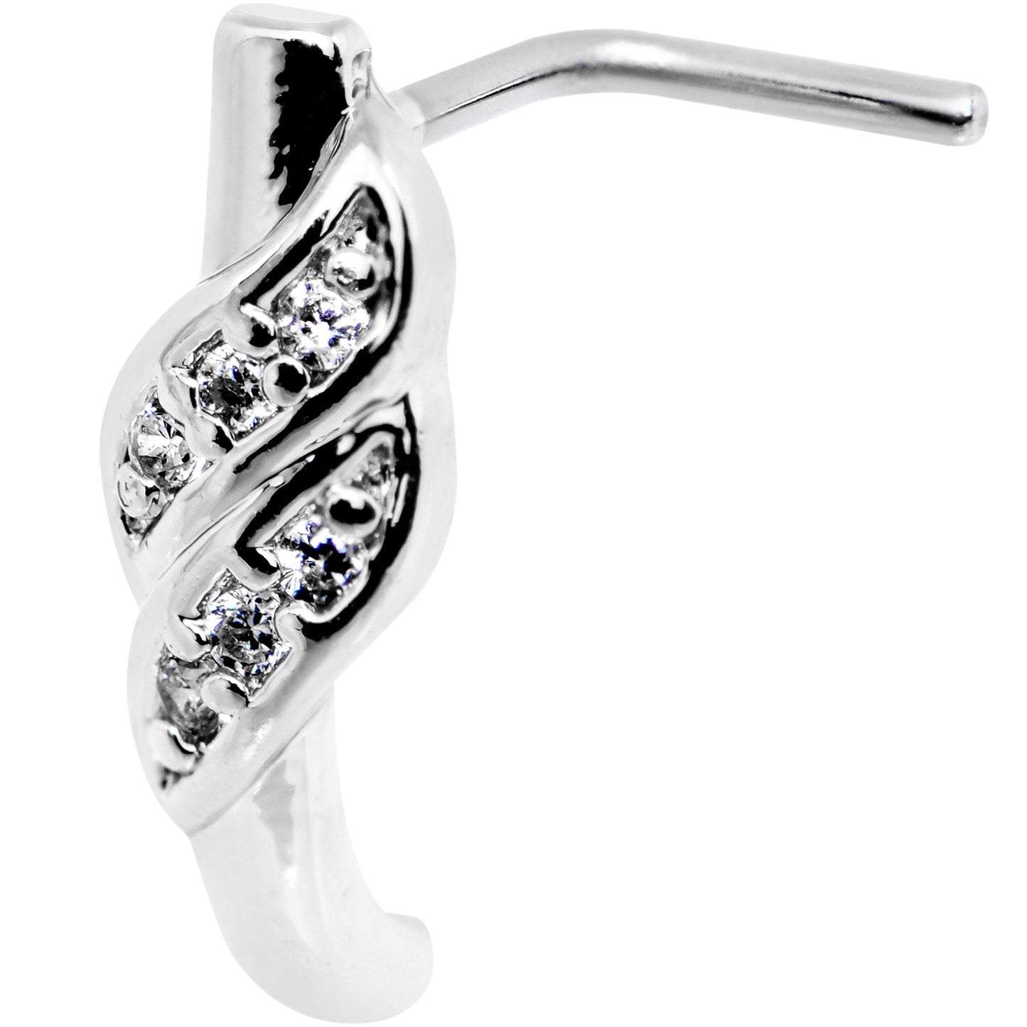 18G Clear CZ Swish Faux Hoop L Shaped Nose Ring