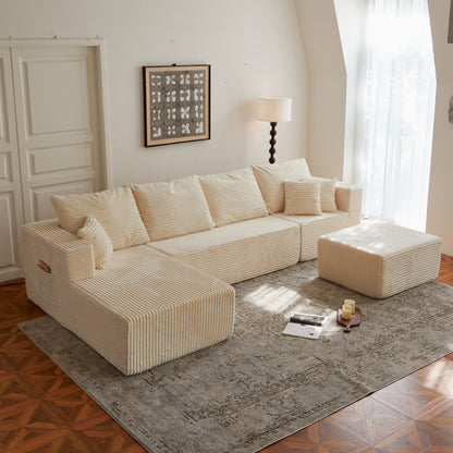 Sectional Sofa U-Shape Cloud Modular Beige 4 Seat 134 In No Assembly