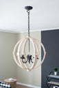 Chandelier Antique Cream 6-Light Pine Wood Iron 22.5 In 26 In