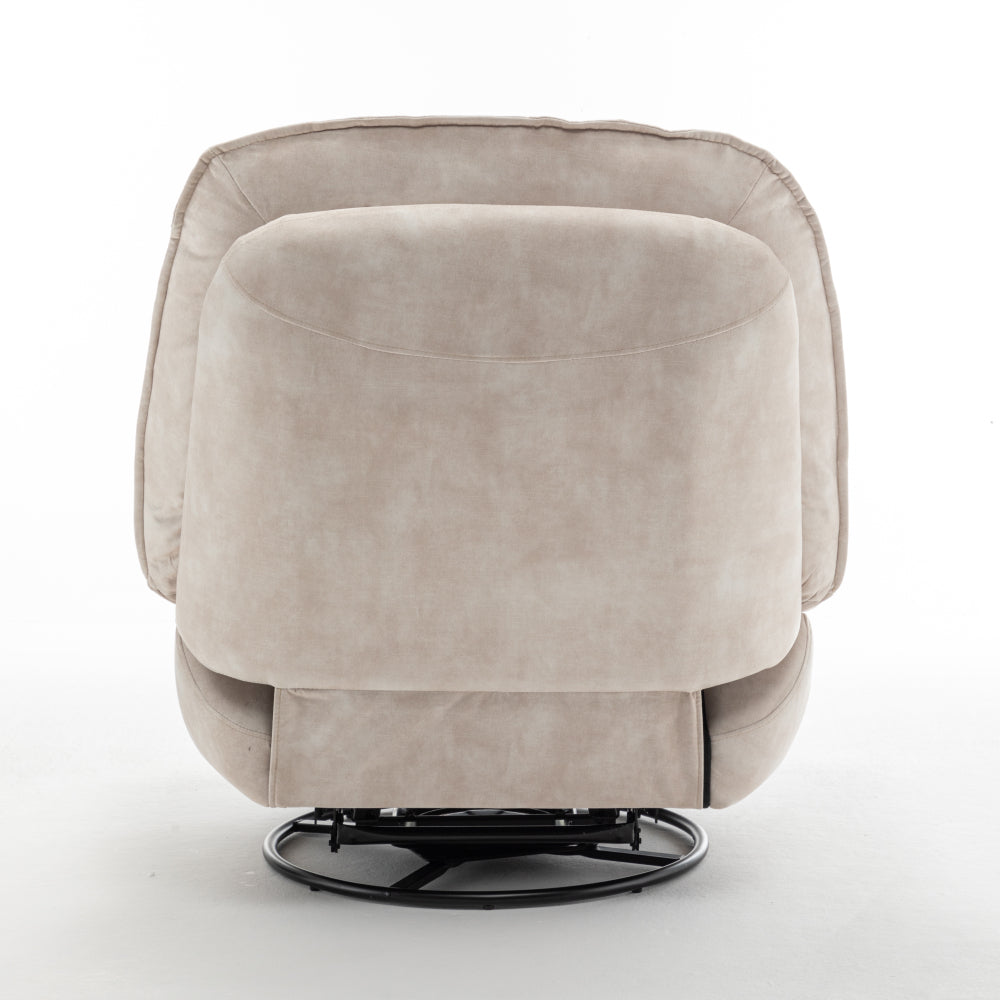 Ivory Gold-Stamped Velvet Recliner – Swivel Glider, 150° Recline & Detachable Phone Holder