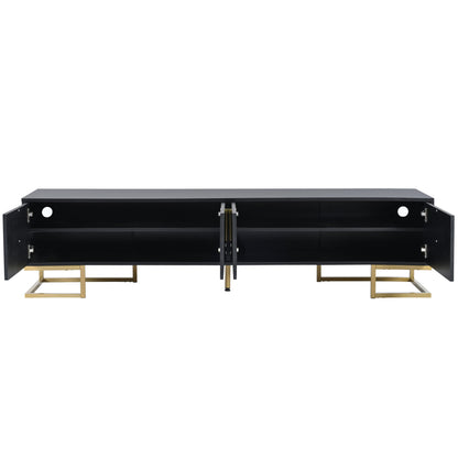 TV Stand Modern Black Gold Geometric Door MDF Adjustable Shelves Fits 80 In