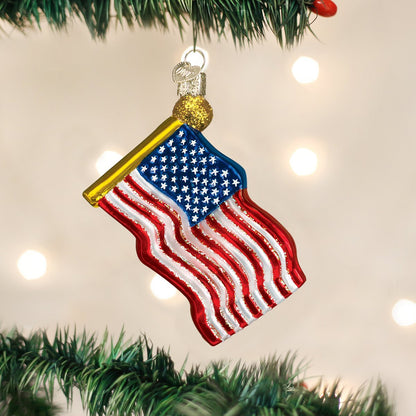 Old World Christmas Star-Spangled Banner Glass Blown Ornament