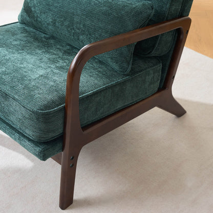 Accent Chair Mid-Century Lounge Dark Green Lumbar Cushion Wood Arms 26x29x30 In