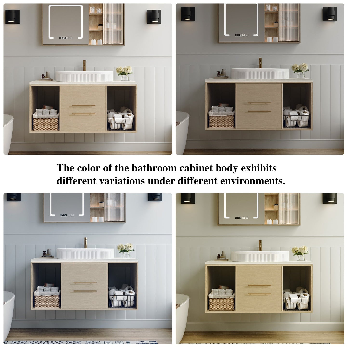 Modern 39.3 Wall-Mounted Bathroom Vanity with Oval Ceramic Sink Floating Vani...