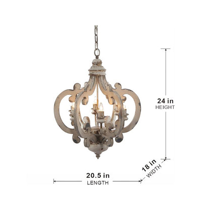 French Country Wood Chandelier 6-Light Farmhouse Pendant Adjustable Chain
