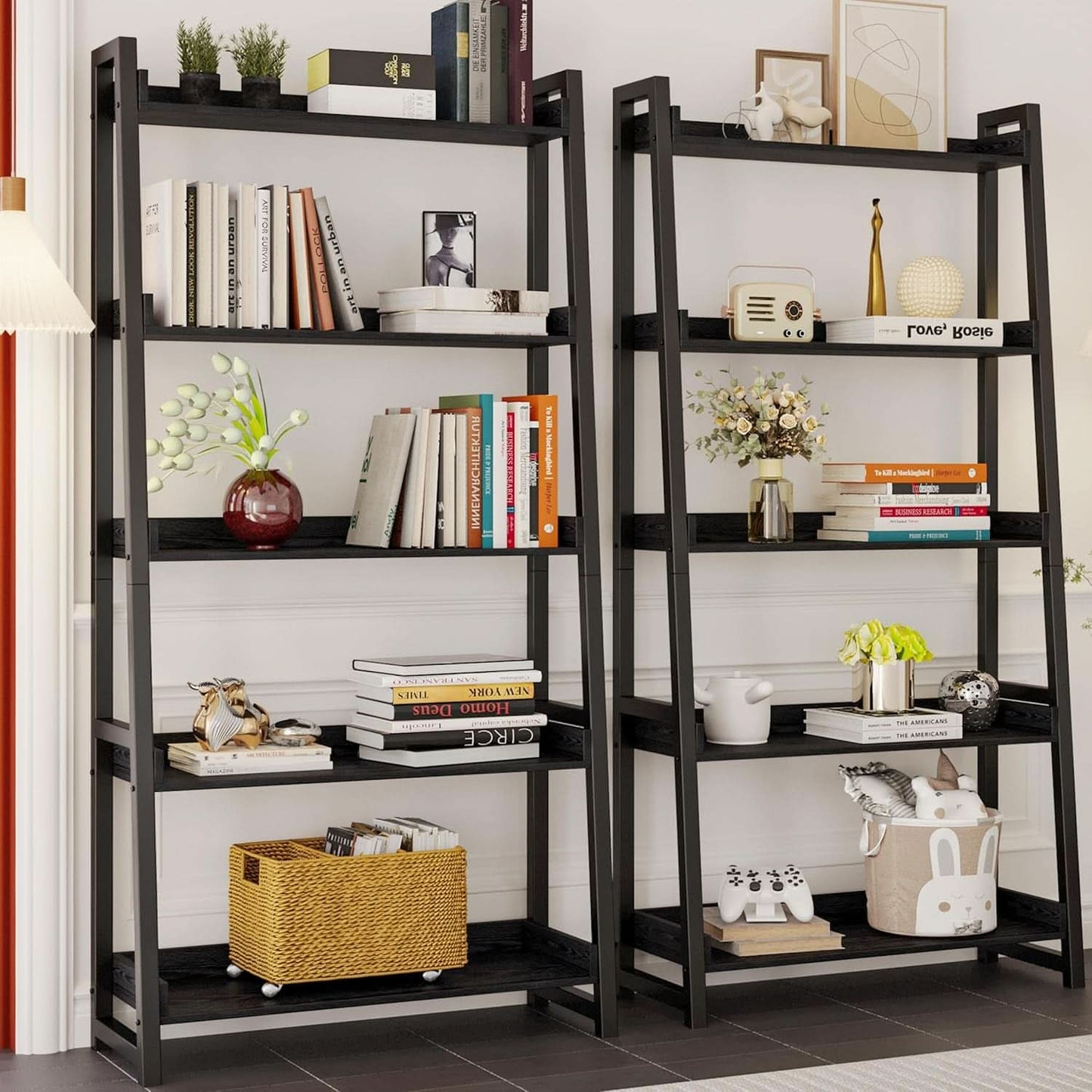 Industrial 5 Tier Bookshelf With Steel Frame 74In Tall