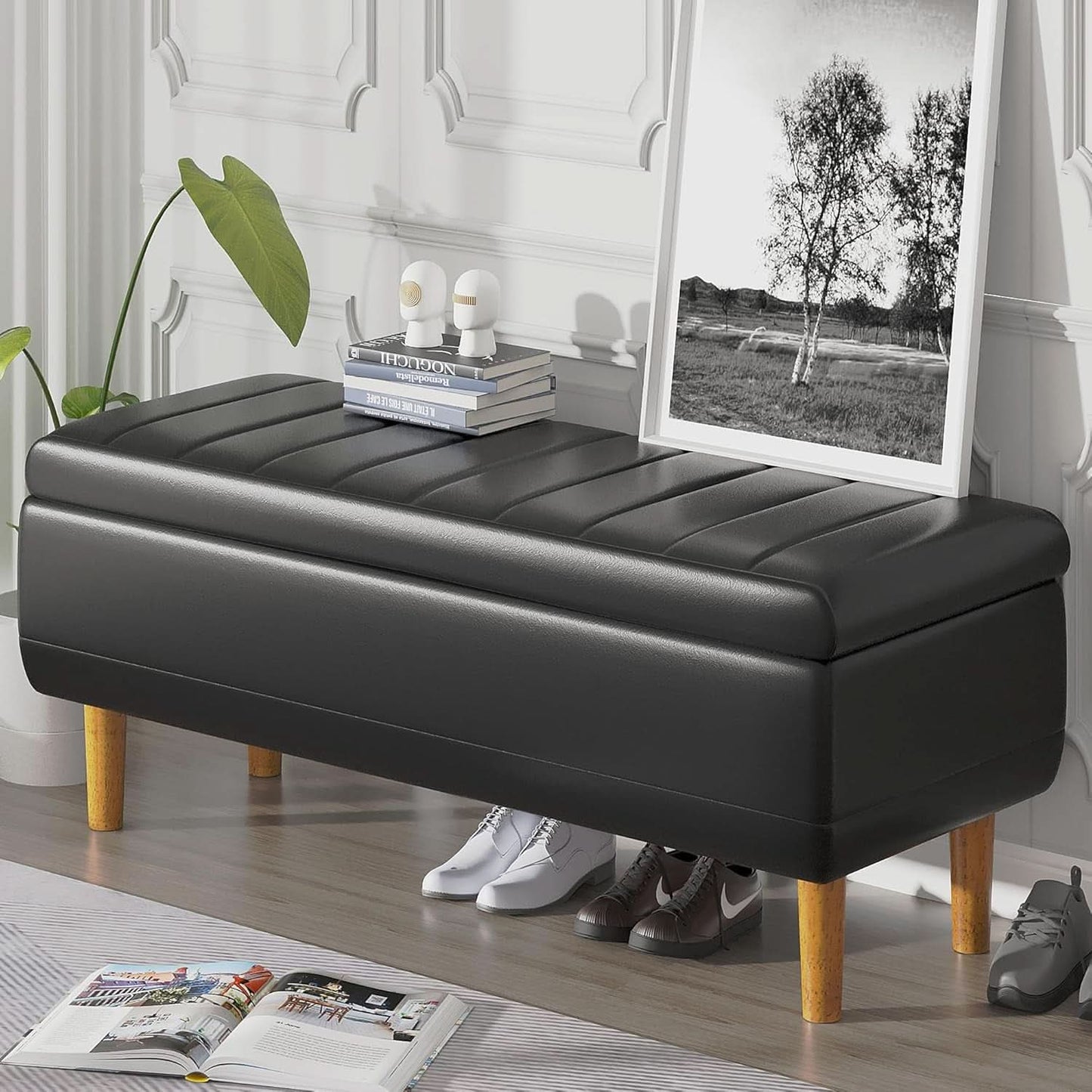 Black 44.5-Inch Storage Ottoman With Premium Gas Spring